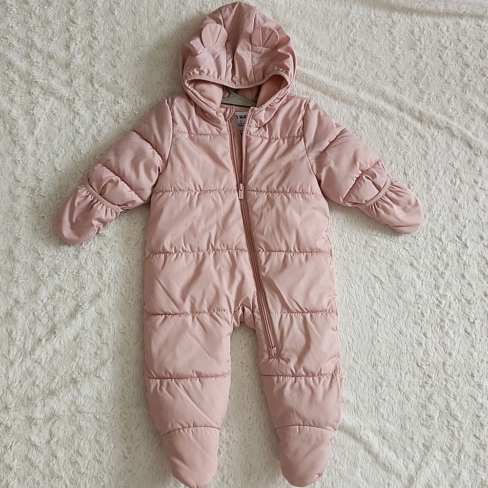 Old Navy Pink Hooded Kids Snowsuit Water-resistant, 6-12M - Picture 7 of 10